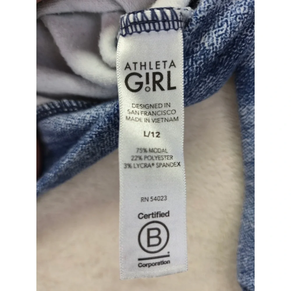 Athleta Girl Blue Marble Swirl Hoodie Sweatshirt Large 12 Raglan Kangaroo Pocket